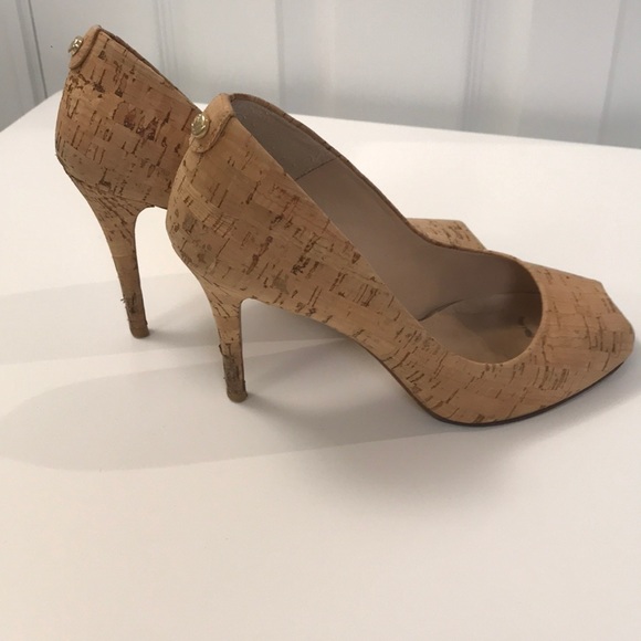 Stuart Weitzman cork, peep toe heels - Picture 4 of 6